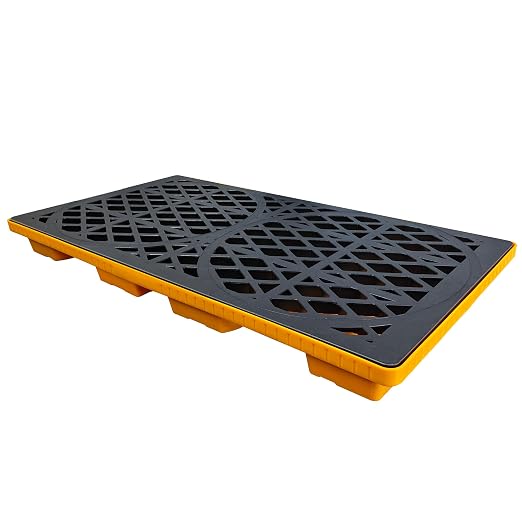 2 Drum Spill Containment Platform with Forklift Pockets, Heavy-Duty 2000 lb Capacity, Stackable Leakproof Modular Tray for Industrial & Garage Storage, 48" x 24" x 4"