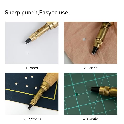 Kearing Screw Punch, Adjustable Leather Hole Punch with 6 Sizes (1.5mm,2.0mm,2.5mm,3.0mm,3.5mm,4.0mm) with Wood Handle for Paper, Leather