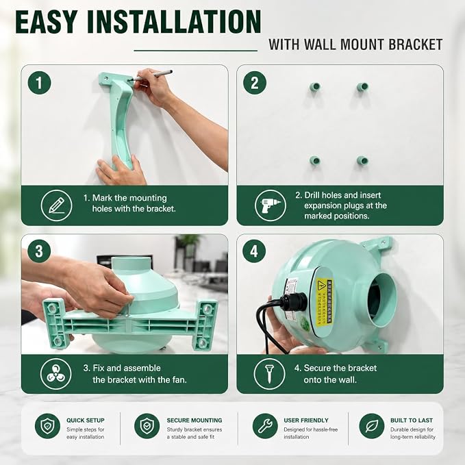 4 inch EC Radon Mitigation Fan 4" – 250 CFM Ultra-Quiet Inline Duct Fan, IP67 Waterproof, Electronically Commutated Energy-Efficient Motor – Indoor/Outdoor Radon Exhaust System