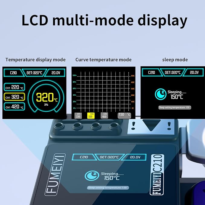 C210 Heat and Soldering Station with Intelligent Temperature Control, Constant-Temperature, Digital Display, High Power, Triple Functions for Precision Soldering Irons Electronic Soldering Kit