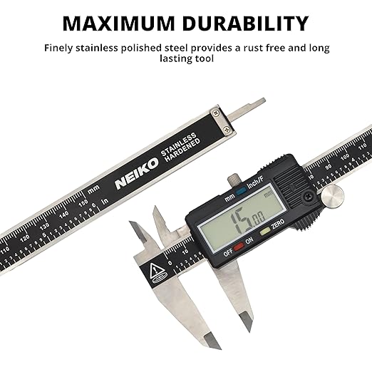 NEIKO 01407A Electronic Digital Caliper Measuring Tool, 0 to 152 Mm, Stainless Steel Construction with Large LCD Screen, Quick Change Button for Inch Fraction Millimeter Conversions, 1 Count