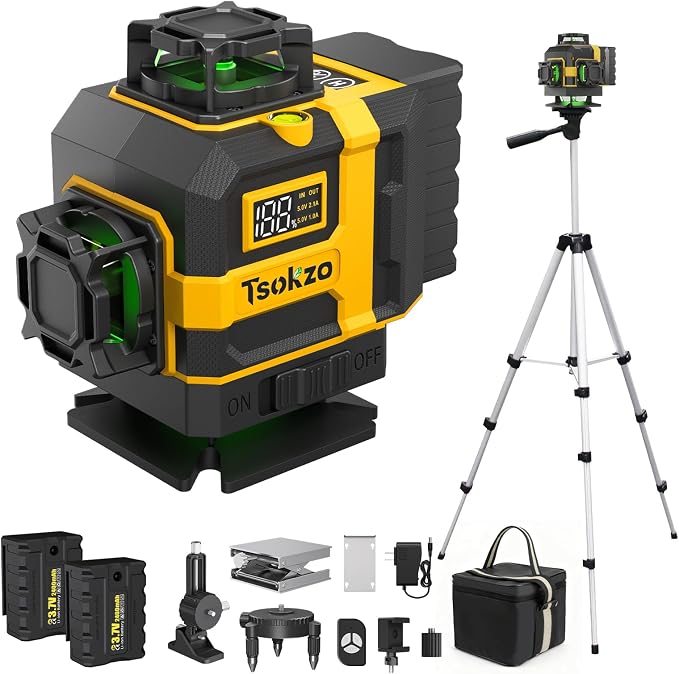 16 Lines Laser Level with Tripod - Green Cross Line Laser, 4x360° Self Leveling Laser Level, 4D Self Leveling Tool for DIY Picture Hanging, Home Renovation, Indoor Project, 2 Batteries Included