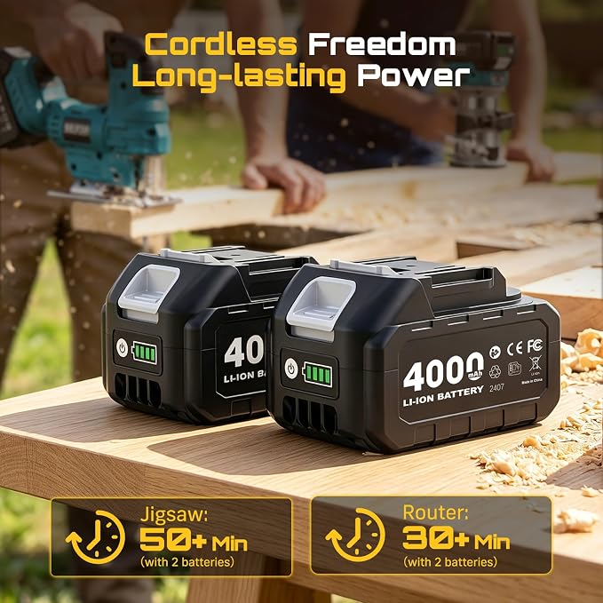 SEESII Cordless Jigsaw and Wood Router Tool for Combo Kit | with Batteries and Charger, Brushless, Aluminum Palm Router, 0-45° Bevel Jig Saw, Adjustable Speed for Cutting & Trimming