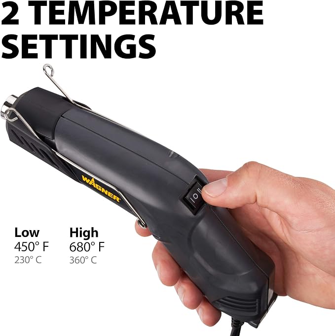 Wagner Spraytech 2410910 HT400 Electric Kit Heat Gun, Heat Gun for Electrical Wire Repair, Shrink Tubing, Shrink Wrapping, Electric Wiring, Auto Body Work, Dual Temperature 680 & 450 Degrees
