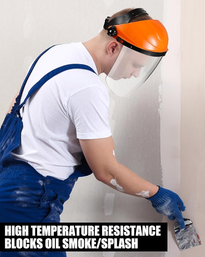 Tellegloww 4 Pack Safety Face Shield for Grinding and Cutting, Full Impact Resistant Face Shield Mask for Work Chemical Woodworking (Orange)
