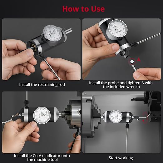 XUNTOP 0-0.15''/0.0005''Coaxial Centering Indicator for Milling and Boring Machines 100RPM Co-Ax Indicator with 6 Feelers for Workpiece Center Alignment