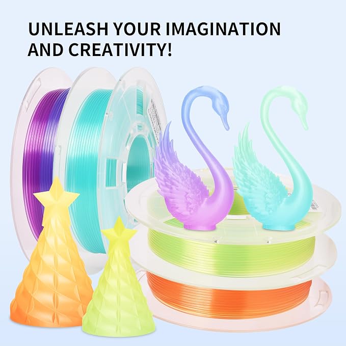 RAMBERY Transparent Multicolor Rainbow Filament, Crystal Rainbow PLA Clear 3D Printer Filament Bundle Gradient Change 1.75mm Fit Most FDM Printer，200gX4 Spools