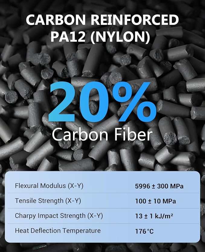 JAYO PA12-CF Nylon Carbon Fiber Filament 1.75mm, Superior Toughness, Low Moisture Absorption, Heat Resistant to 176°C, Durable & Precise Printing for Aerospace & Industrial Use 1kg Spool