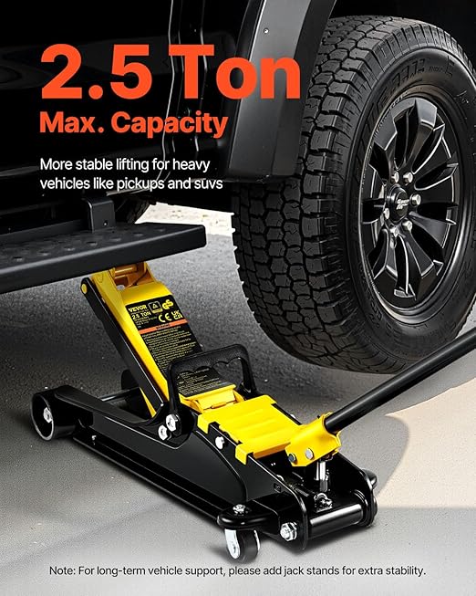 VEVOR 2.5 Ton Low Profile, Heavy-Duty Steel Racing Floor Jack with Single Piston Lift Pump, Lifting Range 3.35"-14.96"