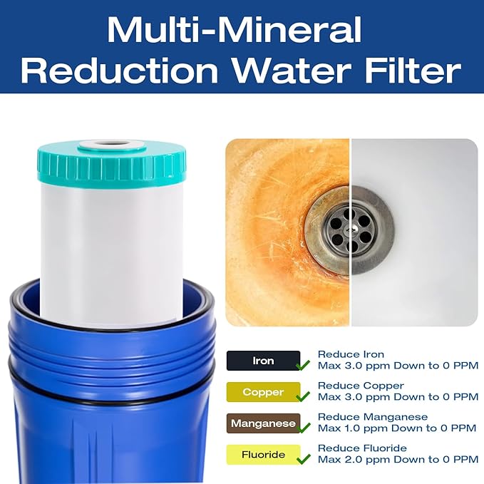 H&G Lifestyles Iron & Manganese Water Filter Cartridge for Well Water | 4.5 x 20 Whole House Water Filtration System,Compatible with 20 Inches Water Filter Housing