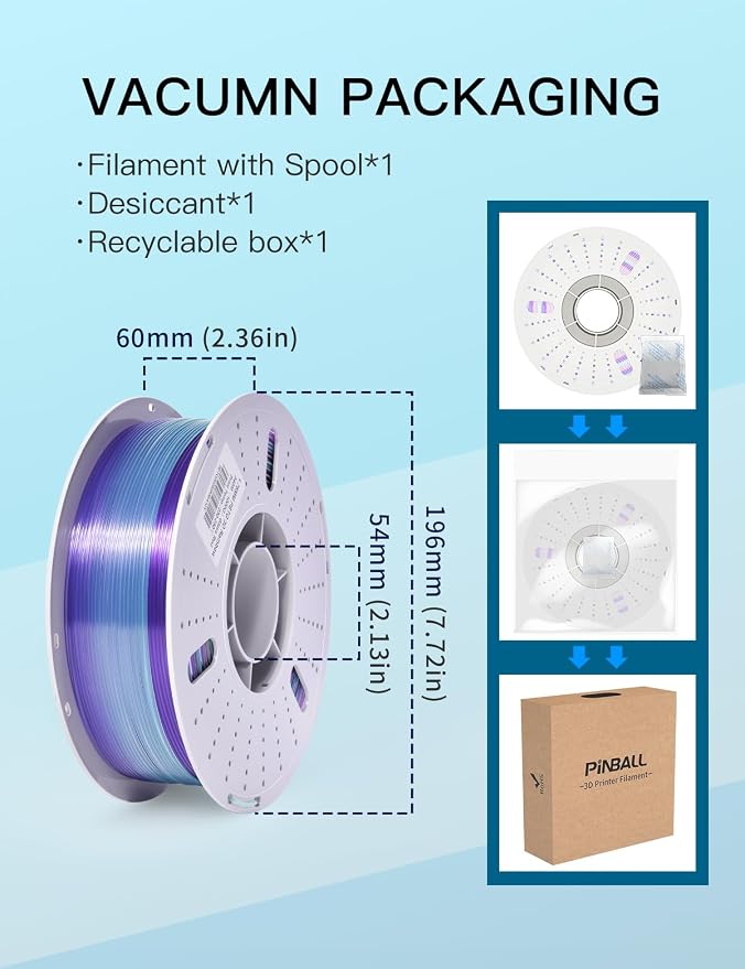 PINBALL PETG Rainbow 3D Printer Filament 1.75mm, Multicolor Translucent PETG Filament, Accuracy +/- 0.02 mm, 1kg Spool (2.2lbs), Liuli red