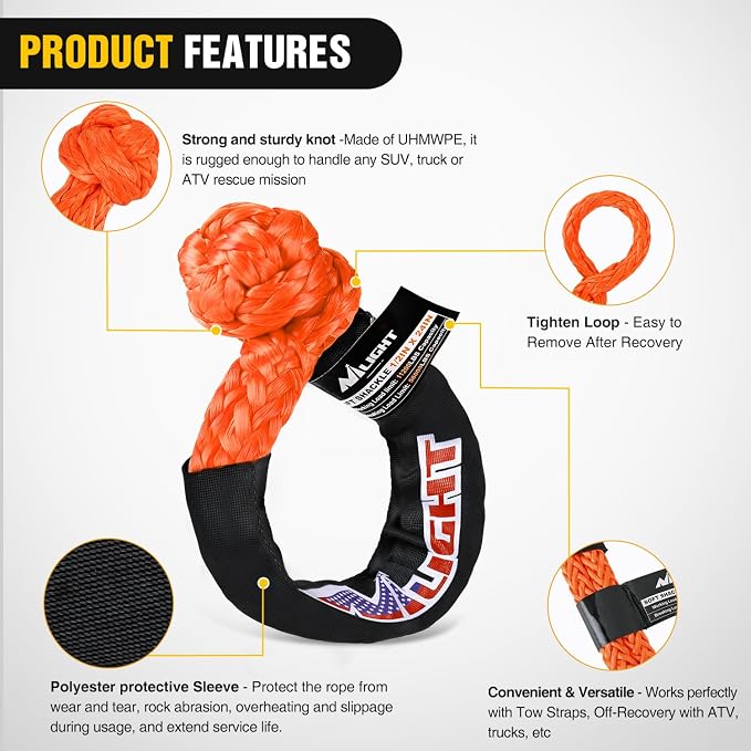 Nilight 2PCS Synthetic Soft Shackle 1/2" x 24" & Recovery Ring Kit - 56,000 LBS Shackle Breaking Strength with 46,000 LBS MBS Snatch Pulley for 4x4 Truck SUV ATV UTV Off-Road Vehicle Extraction