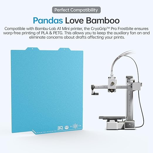BIQU CryoGrip Pro Frostbite Panda Build Plate for Bambu-Lab A1 Mini 3D Printer, Cold Printing Build Plate, Double-Sided Textured Spring Steel Sheet, 184x184mm, 1 Piece