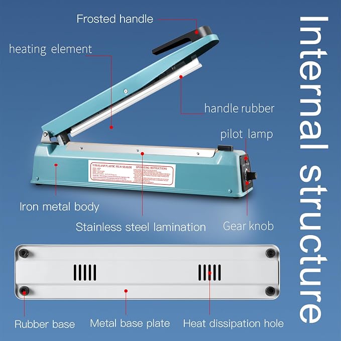 Metal body,Impulse Sealer 12 inch, Manual Heat Sealer Machine for Plastic Bags, Shrink Wrap Bag Sealers Heavy Duty Sealing Machine With Repair Kit (Blue)