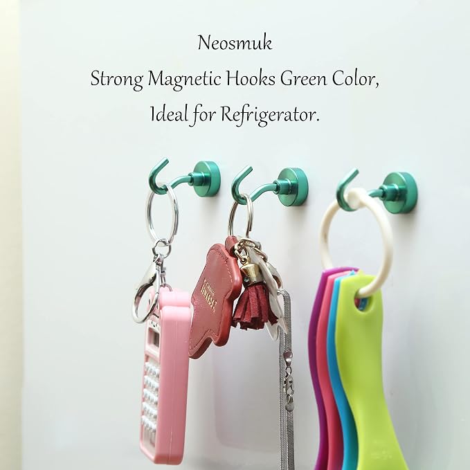 Neosmuk Magnetic Hooks, Cruise Ship Essentials, 30lb+ Heavy Duty Magnetic Hooks for Cruise Cabins, Refrigerator, Grill, Hanging, and Travel | Extra Strong Must-Haves Magnet Hook,Green