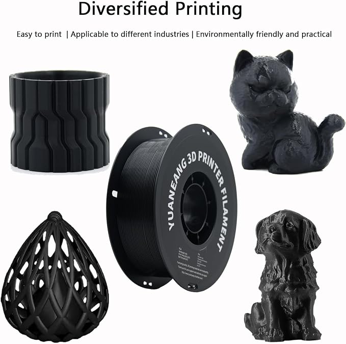 Black PLA 3D Printer Filament 1.75mm, 1kg Spool, ±0.03mm Dimensional Accuracy, Low-Warp & Easy Printing, Ideal for Prototypes, Models