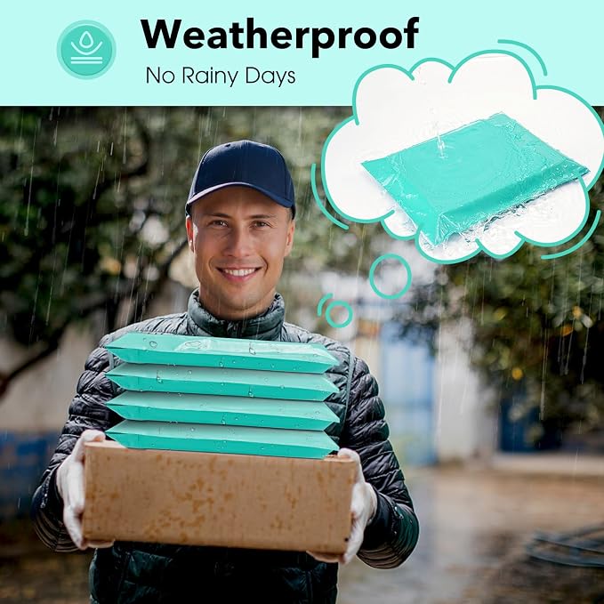 Fuxury Poly Mailers 10x13" 200 Pcs,Durble Shipping Bags For Clothing,Teal | Waterproof Self Seal Mailing Envelopes,Strong Adhesive Packaging Mailers Poly Bag For Books Clothes Business Boutique