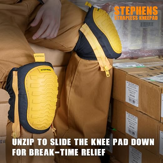 Stephens Strapless Knee Pads for Construction - Heavy Duty Soft Cap Design for Work | Safety Work Gear | Flooring | Roofing | Gardening | Personal Protective Equipment - Cushion Support for Kneeling - Non-Slip Strapless Knee Pad - Eliminate Knee Pain -...