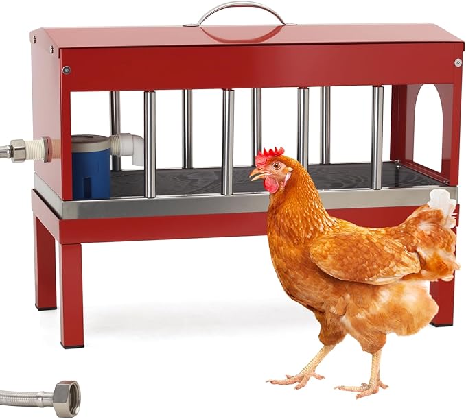 Automatic Chicken Waterer Stainless Steel with Hose Large Poultry Dispenser | Float Valve&Detachable Legs,Fits 3/4" GHT, No Mess 10 Drinking Holes, Rust-Proof, For Chickens, Ducks,Geese & Turkeys