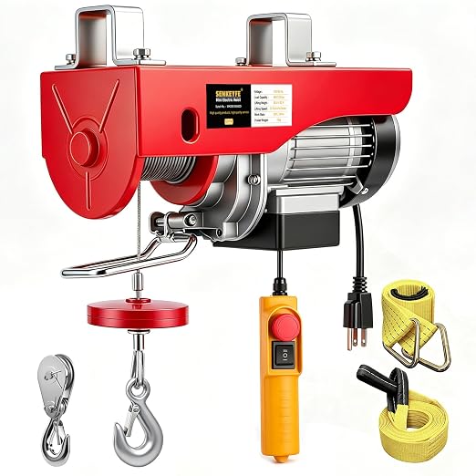 Electric Hoist, 13ft Wired Remote Control,1320LBS Electric Winch with Emergency Stop, 39.4ft Single Cable Lifting Height, 110V Electric Lift for Factories,Warehouses
