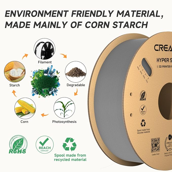 Official CREALITY Hyper PLA Filament 1.75mm Grey & Grey 2KG, 30-600mm/s Rapid High Speed PLA 3D Printer Filament, 2 Pack 1kg Spool(2.2lbs) PLA, Dimensional Accuracy +/-0.02mm, Fit Most FDM 3D Printers