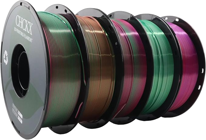 10 Pack PLA Filament Bundle, Silk Tricolor PLA Filament 10 Rolls, 1kg Spool(2.2lbs), 1.75 mm, Dimensional Accuracy +/- 0.02mm, 10 Different Triple Color