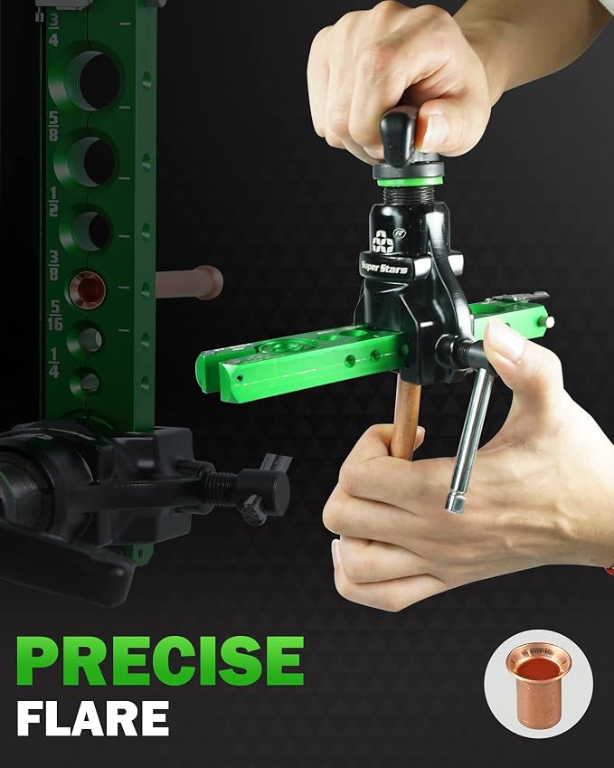 Super Stars Flaring Tool Kit 1/4in - 3/4in Single Flare Tool HVAC 45° Eccentric Type Flare Tool with Pipe Cutter for Copper Tube Pipe (5 in 1 Kit)