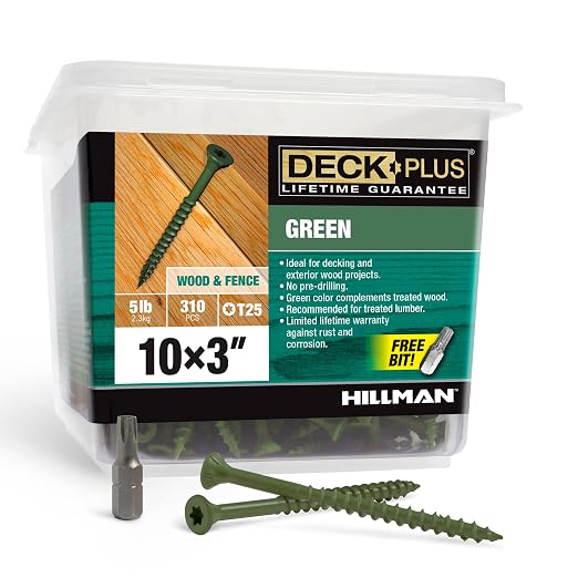 Deck Plus 3 Inch Epoxy Coated Exterior Wood and Fence Screws #10 x 3 Torx/Star Drive Included Coarse Thread, Outdoor Rust Resistant Decking Screw, Green, 5 lb Box, 310 Pieces | 48405