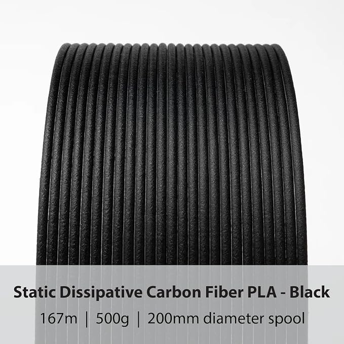 Protopasta Static Dissipative Black Carbon Fiber PLA 3D Printer Filament for ESD Safe Prints | Easy Printing with Low Warp | 1.75mm Filament | 500g with Recyclable Cardboard Spool
