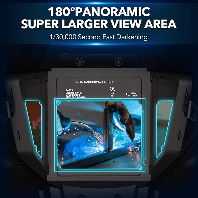 TRQWH Panoramic View Welding Helmet Auto Darkening Welding Hood True Color 4 Arc Sensor Welding Mask Large Viewing 3.94" x 3.15" Wide Shade 4/5-9/9-13 Weld Helmet for TIG MIG ARC Weld (Black)