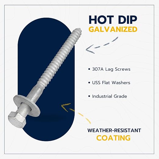 3/8 x 4-1/2 (50 Pack) Lag Screw Kit, 50 Screws and 50 washers, Hot Dip Galvanized, Meets ASME B18.2.1 Industrial/Commercial Grade by Makers Bolt