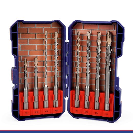 WORKPRO 8-Piece SDS-Plus Drill Bit Set, Carbide Tip, SDS+ Rotary Hammer Drill Bit Set with Storage Case for Brick, Cement, Stone & Concrete