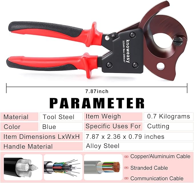 Knoweasy 325AN Upgraded Ratcheting Cable Cutter for Aluminum and Copper Wire, Heavy Duty Manual Ratchet Wire Cutting Tool for Multi-core Cables up to 240mm² and 500 MCM, Professional Industrial Grade
