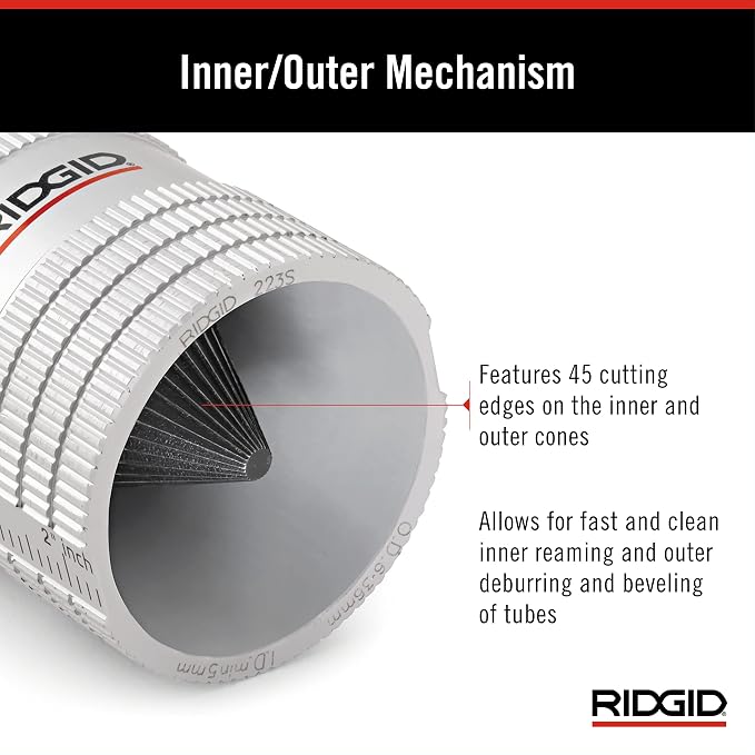 RIDGID 29983 Model 223S Inner/Outer Tubing and Pipe Reamer for 1/4" to 1-1/4" Stainless Steel and Copper Tubing, Pipe-and Tube Deburring Reamer with 45 Cutting Edges (Pack of 12)