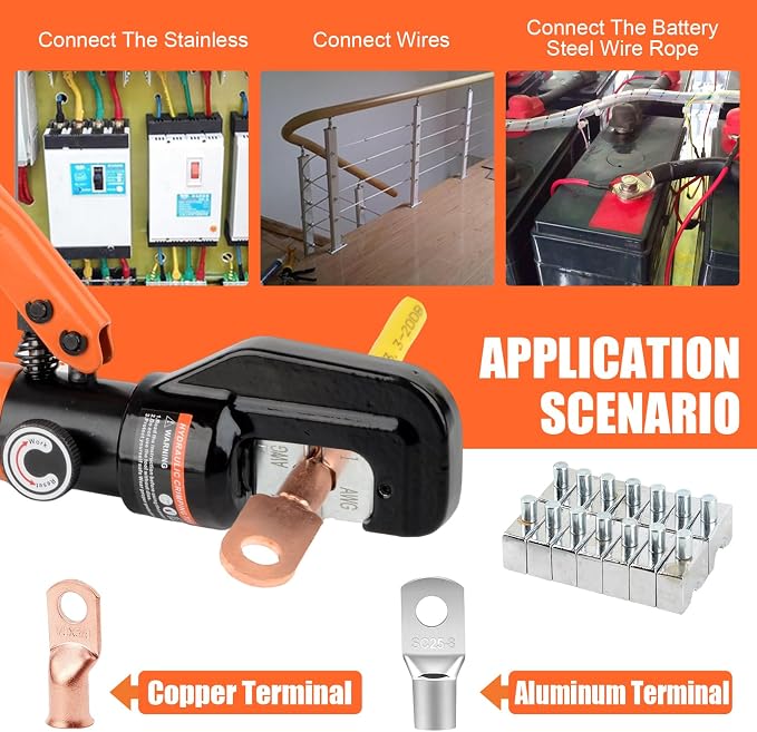 HZLZRZ Hydraulic Crimping Tool and Battery Cable Crimper Tool, Rope Cutter, Wire Crimping Tool Range 12AWG-2/0AWG, 9 Pairs Of Dies For Electrical Terminal Cable Tool Kit (YQK/70)