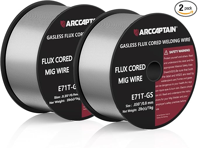 ARCCAPTAIN Flux Core Welding Wire .030“ & .035" E71T-GS Mig Welding Wire 2-Pound Spool Gasless Mild Carbon Steel Compatible With Lincoln Miller Forney Harbor Welder