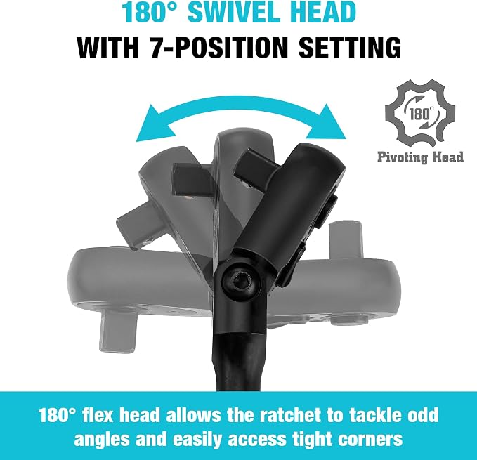 DURATECH 3-Piece Flex-Head Drive Ratchet Handle, 1/4", 3/8", 1/2" 90-Tooth Quick-Release Ratchet Wrench with 180° Pivoting Head & 7-Position Setting, Reversible, CR-V Made, Black Mn Phosphate Finish