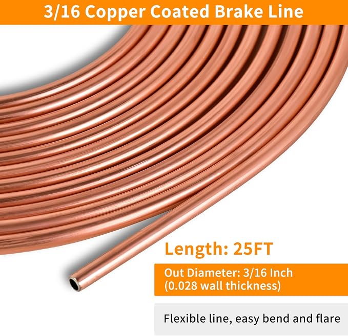 MuHize 3/16 Inch Brake Line Kit – 25 FT Copper Nickel Brake Line with 16 Fittings & 4 Unions, Includes Double & Single Flaring Tool, Tube Cutter, 5 Adapters & Tube Bender