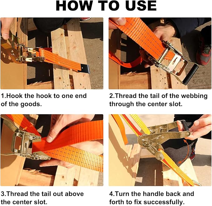 4Pack 2in 30ft Ratchet Strap Flat Hook Heavy Duty Flatbed Straps for Trailer Tie Down Straps Box Truck Accessories Cargo Loading 10000lbs Breaking Load