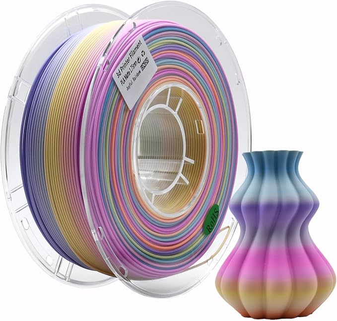 Matte Rainbow 3D Printer Filament, Dimensional Accuracy +/- 0.02 mm, 1 kg Spool(2.2lbs), 1.75 mm PLA,Matte Joyful