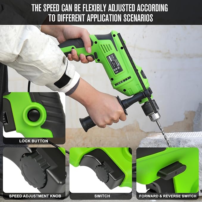 GALAX PRO 7Amp 850W 2-in-1 Hammer Drill, 0-3000 RPM, 13 mm Metal Chuck | 360° Adjustable Auxiliary Handle, Comes with 13 Accessories, Suitable for Concrete, Metal, and Wood