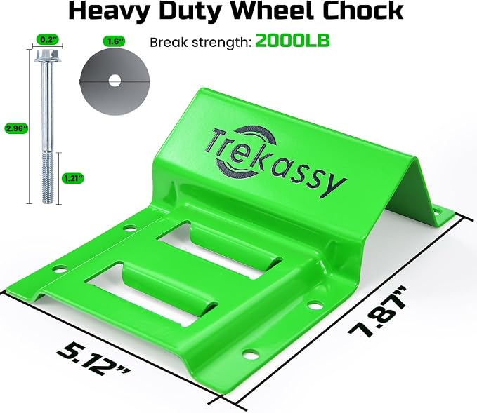 Trekassy Wheel Chock Tie-Down Kit with Rubber Blocks, (4,500lb Break Strength) Heavy Duty E Track Trailer Tire Straps for ATV, UTV, Lawn Mower- 4 Pack