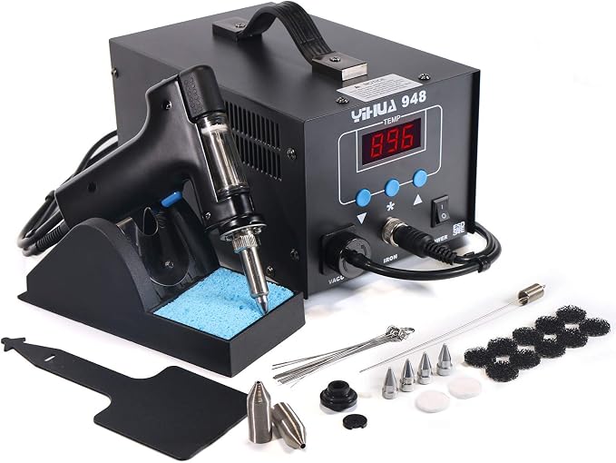 YIHUA 948 Professional Desoldering Station bundle with the YIHUA #948A Replacement Soldering Iron Handpiece/Handle, and Accessories (28 Items)