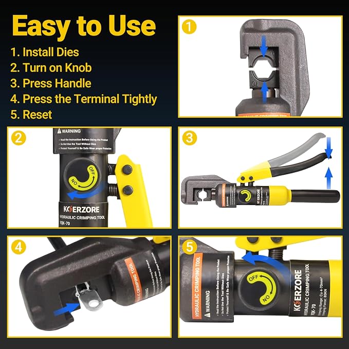 10 Ton Hydraulic Crimping Tool Kit with 8 Dies, Professional Wire Crimper for 12 AWG to 2/0 AWG, Battery Cable and Stainless Steel Wire Rope for Wire Rope, Battery Cable Ends Ring Terminals