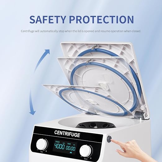 Centrifuge Machine 8x10ml/15ml Lab Benchtop Centrifuge 500-4000RPM 1920×g RCF Timing 10s-99min99s LCD Digital Desktop Centrifuge for Laboratory/University/Industry/Environmental Protection