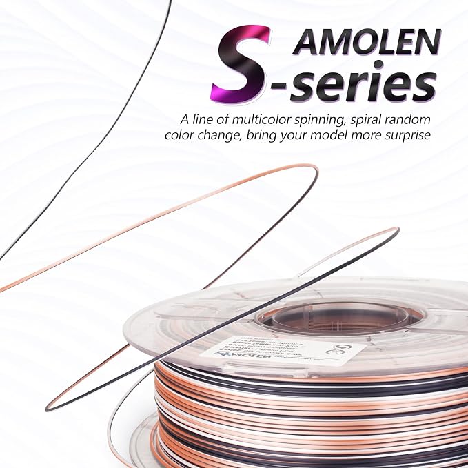 AMOLEN Silk PLA 3D Printer Filament, Shiny Multicolor Rainbow PLA 1.75mm for Creative & Decorative, Fast Color Change Printing Filament for Beginner, Black Pink White, 1kg (2.2lbs)
