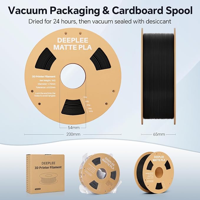 Matte PLA Filament 1.75mm, 3D Printer Filament Dimensional Accuracy +/- 0.02mm, No Clogging, Higher Toughness, Cardboard Spool 3D Filament, 4 Pack 1 kg Black & White & Slate Grey & Beige