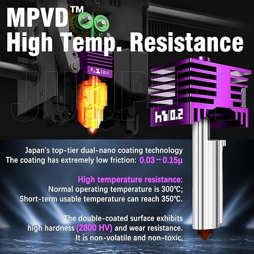 2PK Anti‑Clogging MPVD Hotend 0.2mm for Bambu Lab X2D/P2S/H2D/H2C/H2S/A1/A1mini Nozzle Nano-Coating High Hardness 2800HV for Bambu lab X2D P2S Nozzle Bambu Lab H2S Hotend