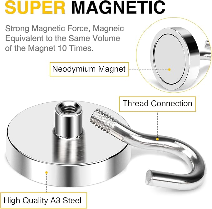 DIYMAG Magnetic Hooks,120 lb Heavy Duty Strong Magnet with Hook for Hanging Rare Earth Neodymium Magnet for Fridge Kitchen Cruise Grill Garage and Storage 12 Packs