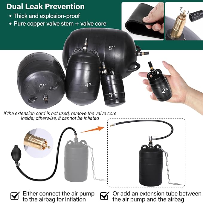 2 Inch Inflatable Pipe Plug Balloon Kit with Extension Hose,Safety Chain & Pump, Rubber Sewer Test Ball for Drain Blocking, Plumbing Pressure Testing/Leak Detection(Fits 1.8"-2.2" Pipes)